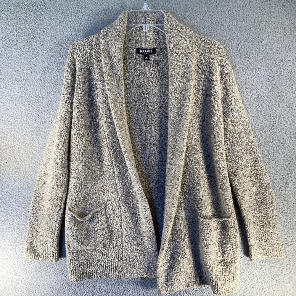 Buffalo David Bitton Cardigan Sweater Womens Med Oatmeal Marled Shawl Open Front